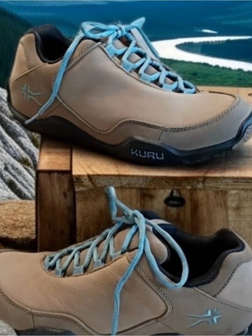 KURU Women’s Tan Athletic Shoes with Light Blue Laces. Orthopedic Hiking Shoes